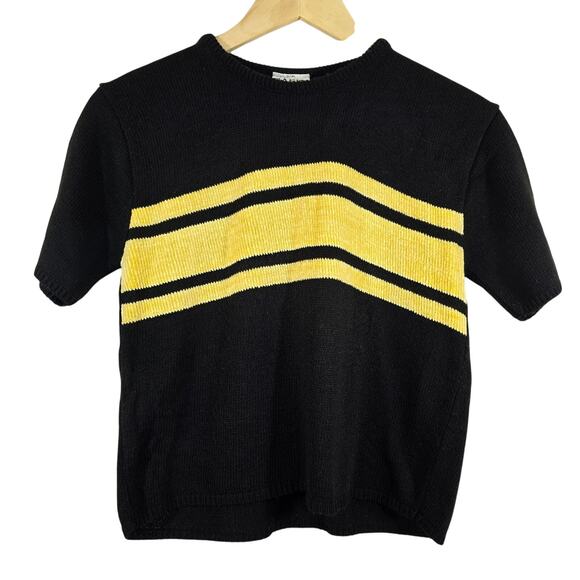 M Basic Editions Vintage Y2K Black Yellow Striped Sweater Knit Top Womens Size L - Picture 1 of 8